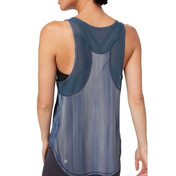 Lululemon Women 6 Sculpt Tank Brushed Spray‎ Dye White Code Blue Mesh Back Long - Picture 1 of 12